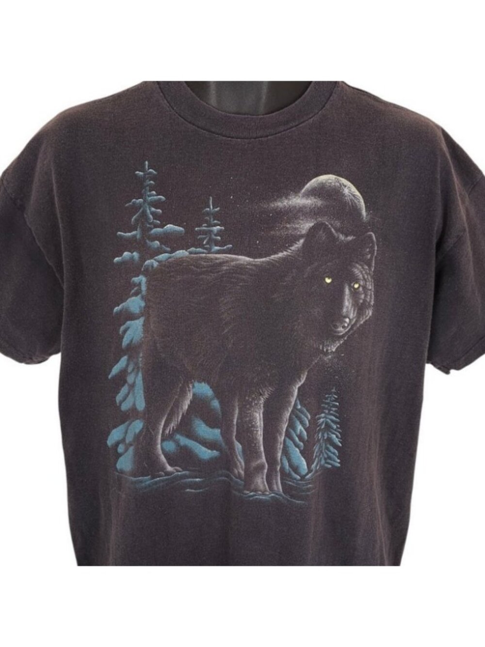 Vintage Wolf Moon T Shirt Mens Size XL Faded Black 90s Habitat Made In USA